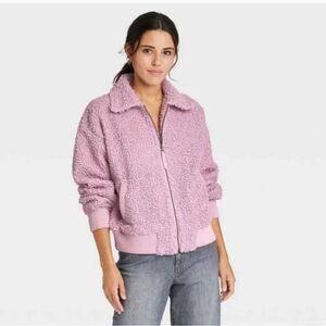 Universal Thread Sherpa Teddy Bear Bomber Jacket In Purple Size Large